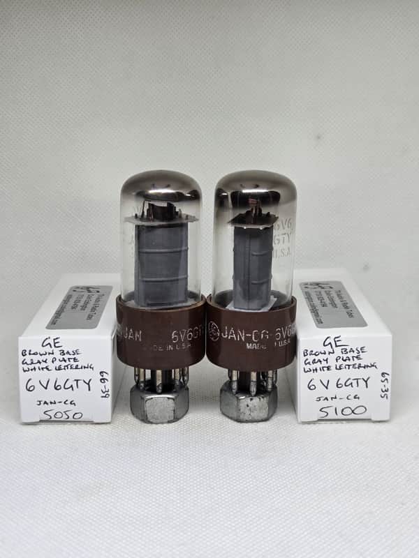 GE JAN 6V6GTY Brown Base Very Well Matched (0.9%) Pair NOS 6V6 6V6GT image 1