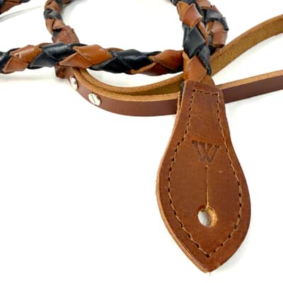 Walker And Williams M-51-CHT/BLK Throwback Series Chestnut Brown And Black Grain Leather "Twist" Mandolin Strap image 4