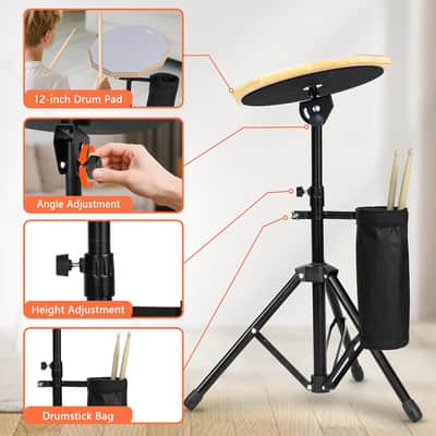 12" Double-Sided Practice Drum Pad Kit with Stand, Drumsticks & Carry Bag – Silent Snare Practice Pad for Beginners image 3