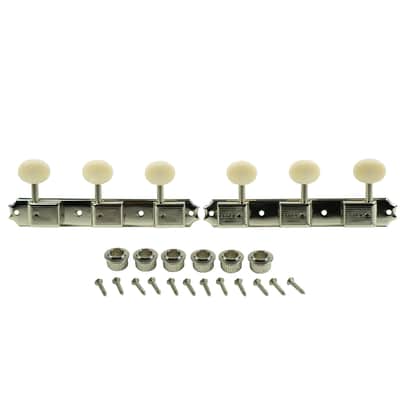 Kluson 3-On-A-Plate Tuners, Single Line, Oval Plastic Buttons, #KD-3P-NP