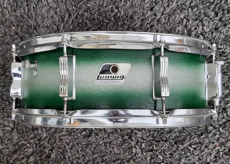 1980's Ludwig B/W Badge Green/Silver Duco 14" x 5" Snare Drum image 1