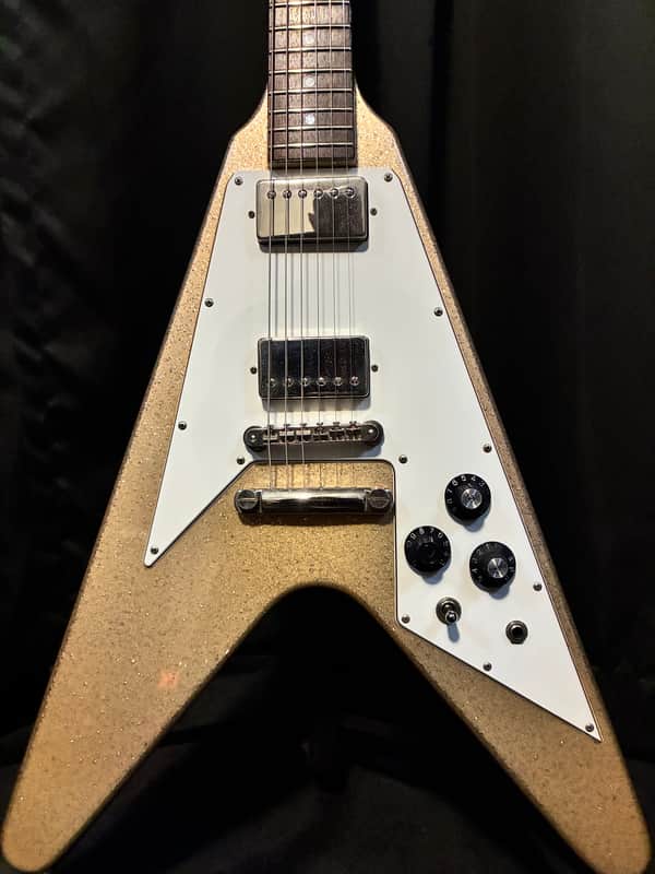 Burny LV-115KK L’ArcenCiel Ken Signature MIJ Flying V 1999-2001 ish - Gold Sparkle image 1