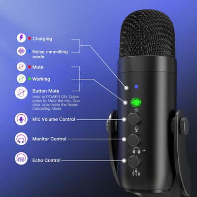 Podcast Microphone, Podcast Equipment Bundle for iPhone PC iPad Android, Dual Wireless USB Mic 2.4GHz with Noise Reduction, Tap to Mute, Monitor Gain for Streaming, Recording, YouTube,TikTok image 2