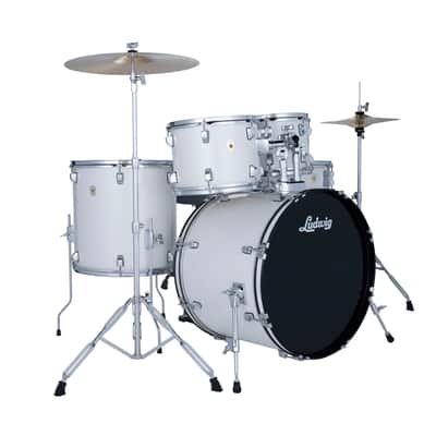 Ludwig Accent Drive 5PC Drum Set W/Hardware & Wuhan Cymbals, 22" Bass Drum, Snow Dust image 1