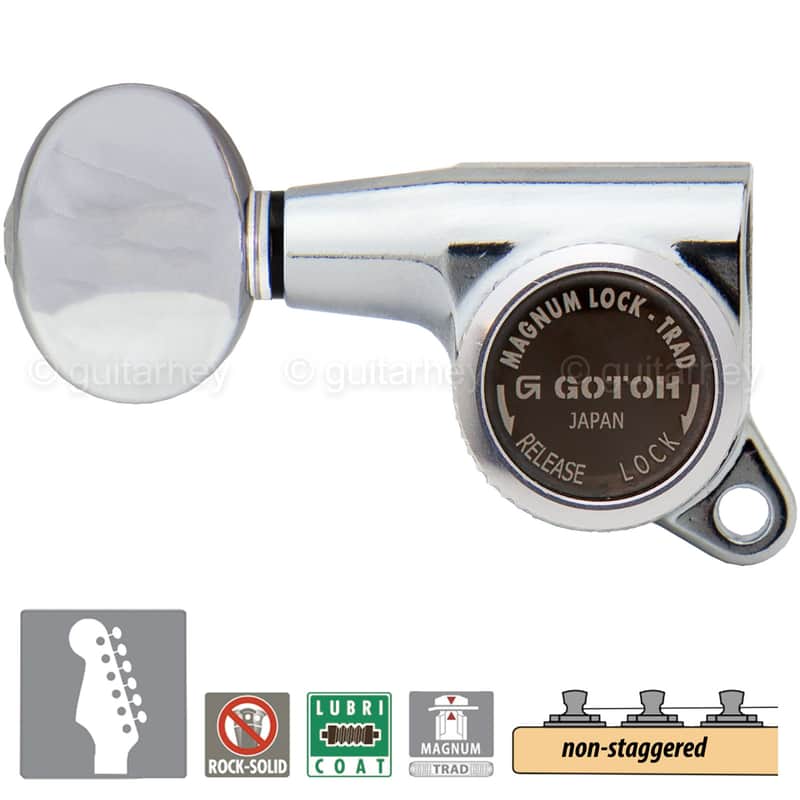 NEW Gotoh SG381-05 MGT 6 in Line NON-STAGGERED Locking Tuners LEFT-HANDED CHROME image 1