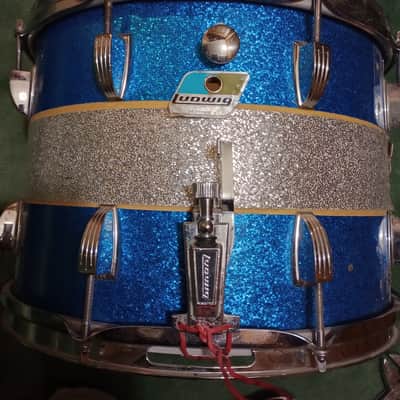 Ludwig 14"(Diameter)x10"(depth) Marching Snare Drum 1970's - Blue and Silver Sparkle image 1