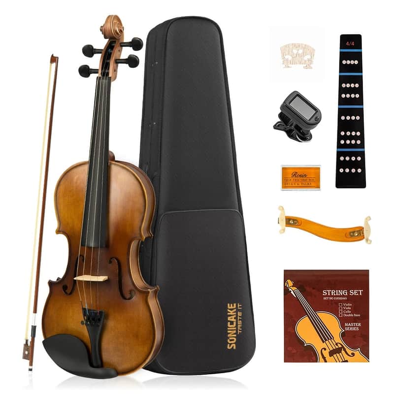 4/4 Full-Size Acoustic Violin Student Fiddle Set QVL-01 with Case, Shoulder Rest, Bow, Tuner & Extra Strings image 1