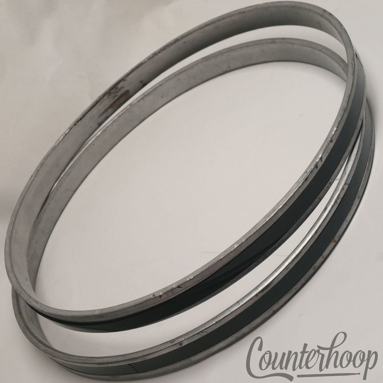 Premier 2x 22"Black Duroplastic Bass Drum Wood Hoops/Rims Vintage 60s England UK — main photograph