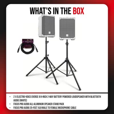 Electro-Voice EVERSE 8 8-Inch 2-Way Battery Powered Loudspeaker (White) Bundle with Focus Pro Audio All-Aluminum Speaker Stand Pack and 25-Feet XLR Male to Female Microphone Cable image 7