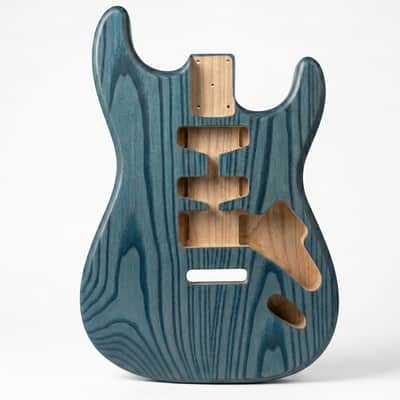 Stratocaster Guitar Body, Blue Stained Ash Body, Right & Left Handed, HHH HSS SSS Pickup Routing, Custom Strat Replacement Body image 1