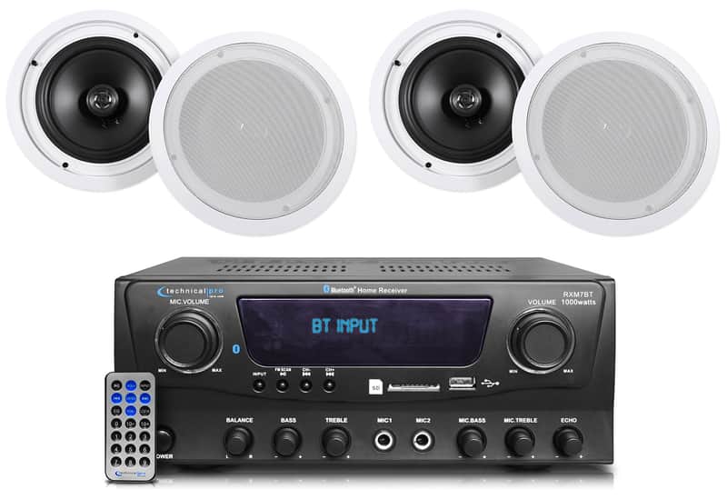 Technical Pro RXM7BT Home Receiver Bluetooth Amplifier+(4) 8" In-Celing Speakers image 1