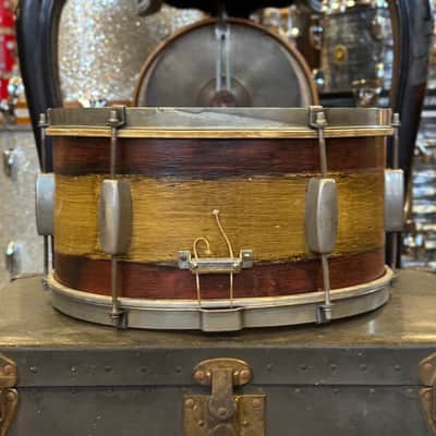 VINTAGE 1940's Joseph Rogers & Sons 6.5x14 Six Lug Snare Drum in Two Tone Mahogany image 3