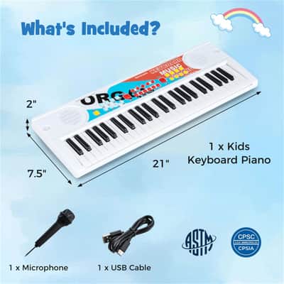 Ozici 49 Keys Kids Electronic Keyboard with Microphone, 8 Tones & Rhythms Educational Music Toy for Age 3+ - White image 7