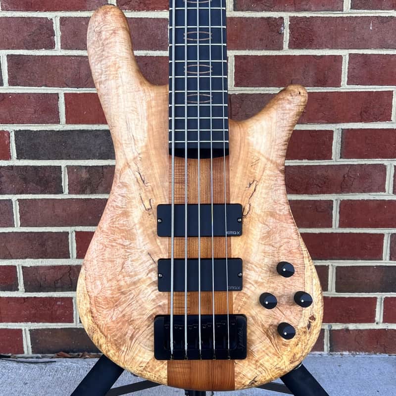 Spector USA NS-5XL, Figured Chestnut Top, Figured Walnut Body, Oil Finish, 3pc Roasted Maple Neck, Ebony Fretboard, Roasted Maple Ghost Crowns, EMG40DCX Pickups, HAZ 9-volt Preamp, Dunlop Flush Mount Strap Locks, Hipshot Tuners, TSA Case image 1