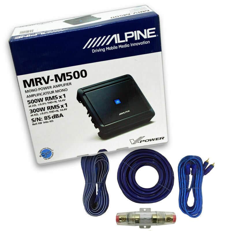 Alpine MRV-M500 Mono 500 Watts +4 GAUGE Amplifier Installation Kit image 1