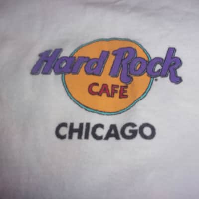 Hard Rock Cafe Chicago IL with 4 Gibson Les Paul Electric Guitars on Back Large white  Shirt Tshirt image 2