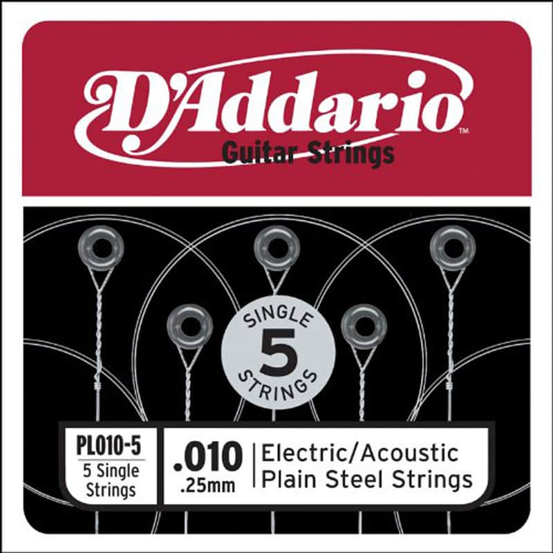 D'Addario PL010-5 Plain Steel Guitar Single String .010 5-pack image 1