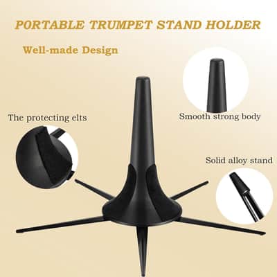 Trumpet Stand, Trumpet Mute Kit Portable Trumpet Stand Holder Foldable Detachable Stable Metal 5 Legs Stand And Trumpet Mute Silencer,Lightweight Aluminum Trumpet Practice Mute image 3