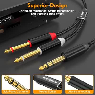 1/4 Inch Trs Stereo To Dual 1/4 Inch Ts Mono Y-Splitter Insert Cable, Nylon Braided Jacket Gold-Plated Plug Double Shielding Cable, 3.3 Feet image 4