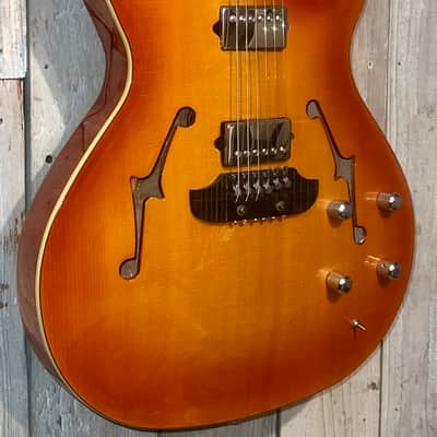 Rare 2002 Bunker BAT 375 Semi Hollow Cutaway Electric Guitar, Amberburst Finish   Pro Setup Includes very Nice Gibson Case ! image 3
