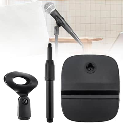 Desktop Mic Stand with Phone Holder, Adjustable Desk Mic Stand with Mic Clip Compatible with Max 1.7 inch Diameter Microphone, Weighted Base, 5/8" to 3/8" Screw Adapter, Height 9.8" to 13.4" image 2