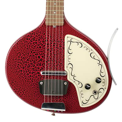 Used Jerry Jones Baby Sitar Red and Black Crackle w/Lipstick Pickup & Buzzmaster Bridge #NSN image 3