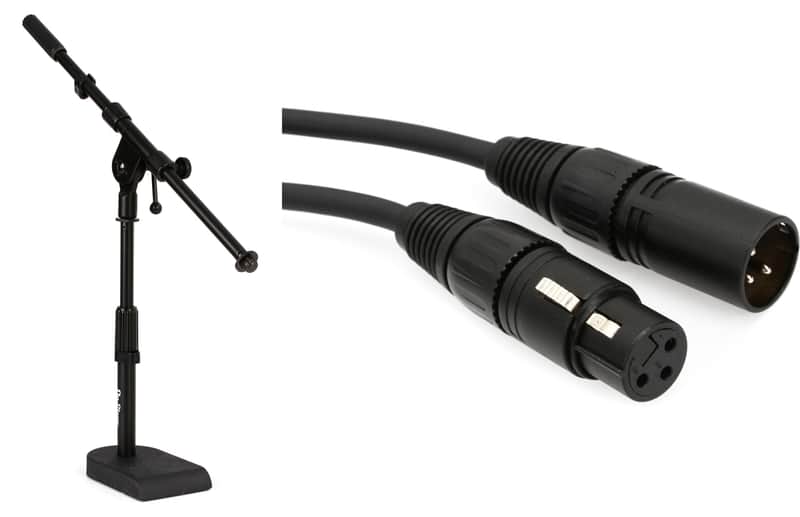 On-Stage MS7920B Bass Drum / Boom Combo Mic Stand Bundle with D'Addario PW-CMIC-10 Classic Series Microphone Cable - 10 foot image 1