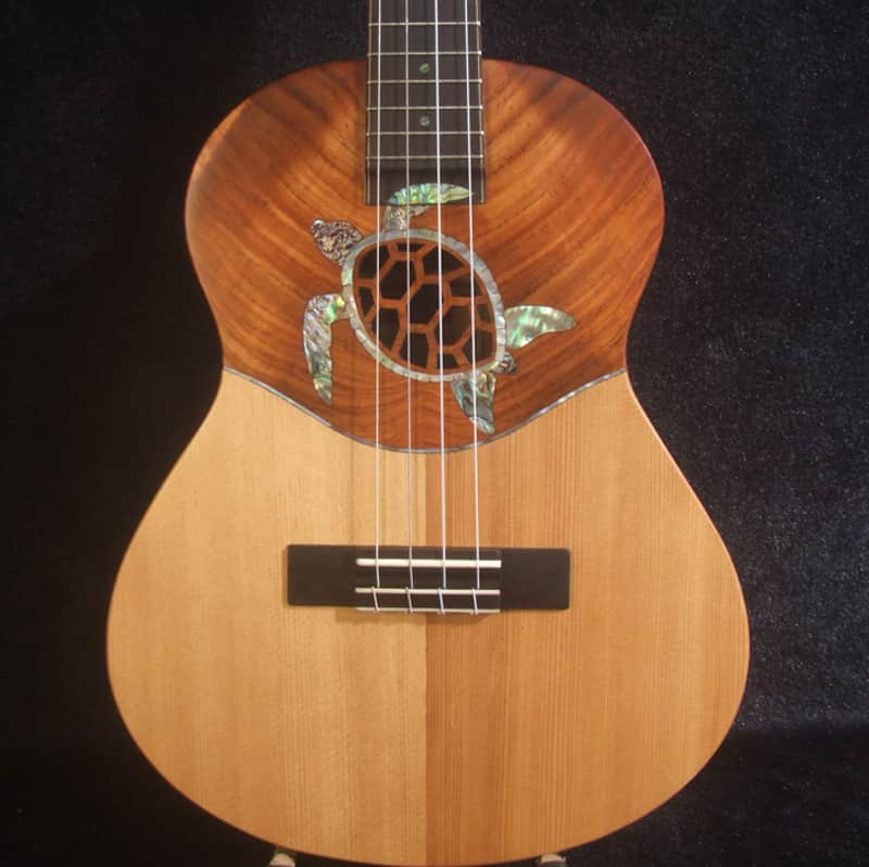 Handmade Baritone Ukulele, Solid Hawaiian Koa, Spruce & Acacia, 4 String, Turtle Soundhole, Soft-bag Bruce Wei UG19-2328 image 1