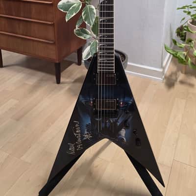 Dean Dave Mustaine Signature Flying King V VMNT Artist Owned, Signed and Tour Stage Played By Dave! USA Custom Shop Black Megadeth Terminated Graphic Artwork - Post Malone GQ Interest Pre-Gibson era image 7