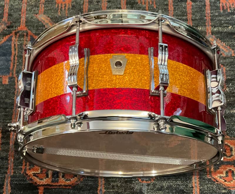 Ludwig 6.5” x 14” Classic Maple Snare Drum - Tri-Band Red & Gold Sparkle image 1