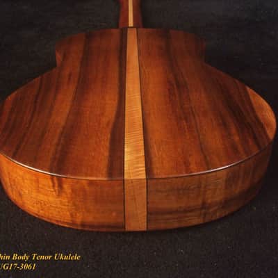 Handmade Thin Body Tenor Ukulele, Solid Hawaiian Koa, Hibiscus Soundhole, Inlay, Soft-bag Bruce Wei UG17-3061 image 10