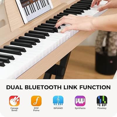 Weighted Piano Keyboard 88 Keys: Full Size Electric Keyboard Piano for Beginners, Portable 88 Key Keyboard with Dual Speaker, Sustain Pedal, Power Adapter, Support Bluetooth, USB MIDI,FEP300, Beige image 6