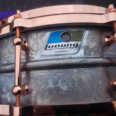 Ludwig LM400 prototype AVH Limited Edition Alex Van Halen Signature Supraphonic 6.5x14" 10-Lug Aluminum Snare Drum with Tube Lugs, Copper Hardware 2017 - Raw Aluminum image 11