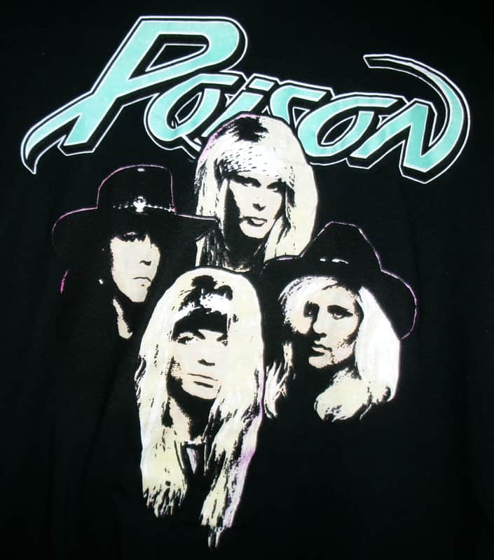 poison band logo official woman m tee - glam hard rock bret michaels play dirty image 1