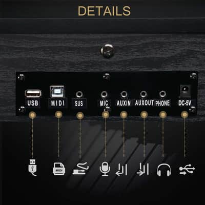 Ukscs 61 Key Piano Semi-Weighted Standard Keyboards Digital Piano with Furniture Stand，MIDI Bluetooth, Headphone，for Piano Lover Black color image 3