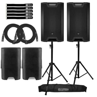 LD Systems ICOA 15A 1200 Watt 15" Powered Active PA DJ Loudspeakers, Stands Pack image 1