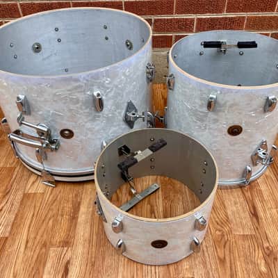 1960s Gretsch Progressive Jazz Drum Set White Marine Pearl 20/12/14 w/ 4x14 Snare image 21
