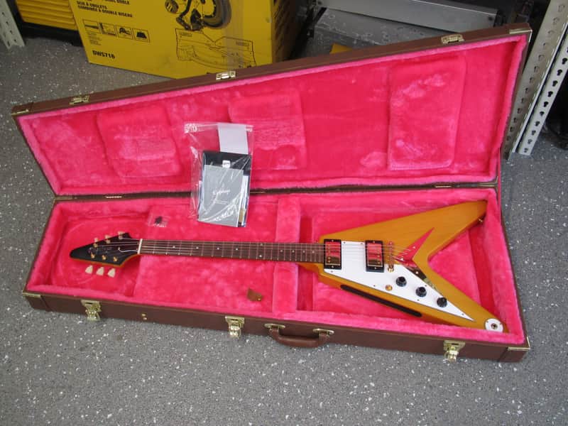 Epiphone '58 Korina Flying V Left-Handed 2023 - Aged Natural (White Pickguard) image 1