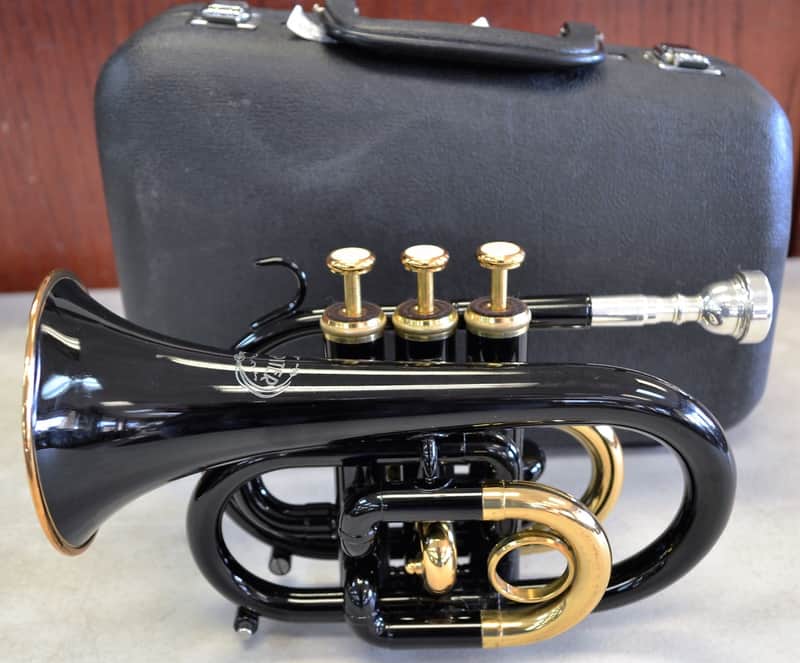 Jupiter JPT-416 Pocket Trumpet (Black Lacquer) with Mouthpiece and Carry Case image 1