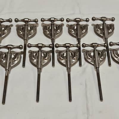 10 Vintage Slingerland Radio King Bass Drum Claws & T-Rods Nickel 40s 50s Complete Set image 2