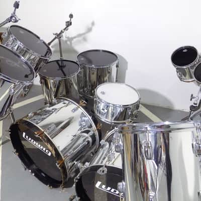 1988 Ludwig Rockers Power Plus LR-2220-RM 11 Piece Chrome over Maple Kit w/ Stands & Pedals image 2