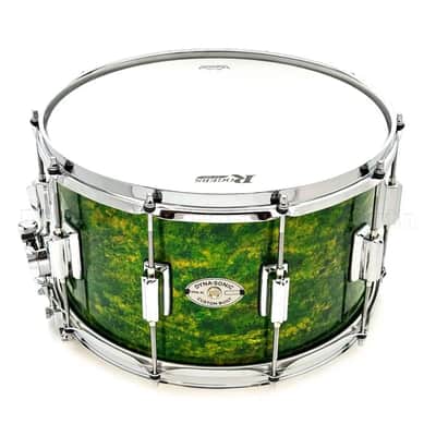 Rogers Dyna-Sonic 7-Line Brass Snare Drum 14x8 Green Alcohol Ink image 2