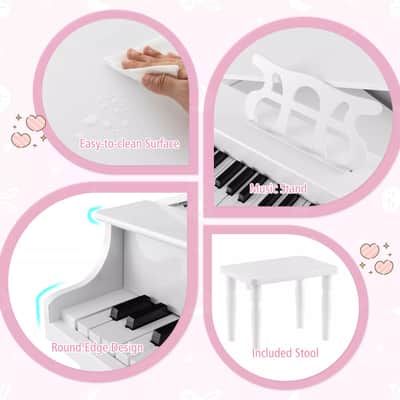 Classic 30-Key Baby Grand Piano Toy for Toddlers | Elegant Wooden Piano with Bench | Perfect Birthday Gift for Children Ages 3-8 (White) image 3