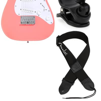 Squier Mini Stratocaster Electric Guitar - Tahitian Coral with Maple Fingerboard  Bundle with Fender FT-1 Pro Chromatic Clip-on Headstock Tuner... (3 Items) image 1