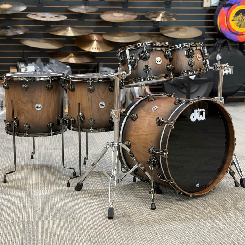 DW COLLECTOR'S PURE WALNUT 22-10-12-14-16 NATURAL TO QUICK EBONY BURST BLACK NICKEL HARDWARE image 1