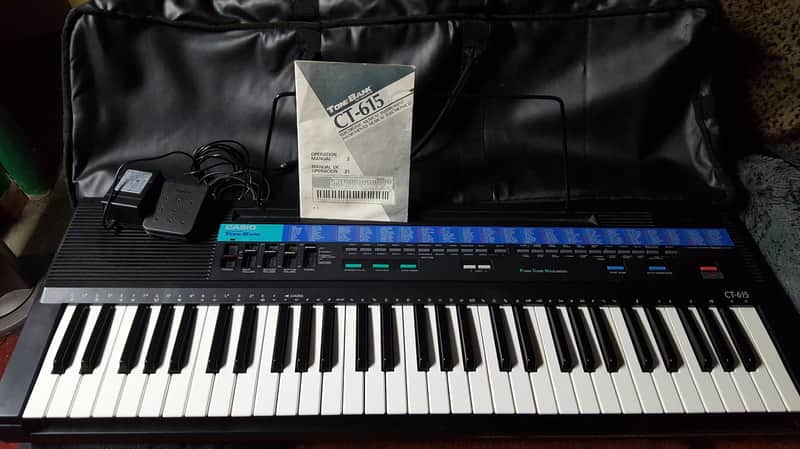 Vintage Casio CT-615 Keyboard, KeyPax Case, Manual, AD-5U Adapter