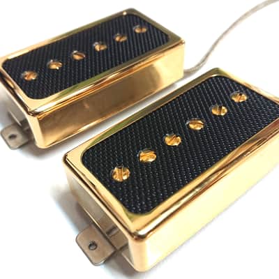Q pickups Humbucker Sized P90s Set GOLD COVER BLACK FOIL PAF Fits Gibson Epi Greco Ibanez P90 Tone image 4