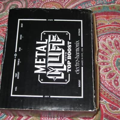 less than light average wear condition Electro Harmonix EMPTY BOX and original Owner's Manual ONLY for EXO Metal Muff with Top Boost pedal (NO pedal, NO warranty / registration paperwork) BOX: Cardboard / BOX Color: Black / GRAPHIC: Black & White, White image 4