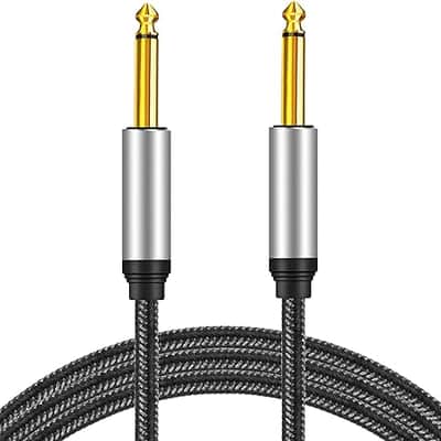 6.35mm Instrument Cable 12Ft,Silver Color Premium 6.35mm Mono Jack 1/4" TS Cable Unbalanced Guitar Patch Cords/Instrument Cable Male to Male with Zinc Alloy Housing and Nylon Braid(12Ft/4M) image 2