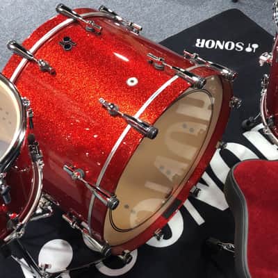 Sonor SQ2 Drum Kit Shell Pack Red Sparkle Lacquer 13/16/24 Vintage Maple Shells, Auth Dealer+Ship image 9